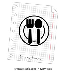 Web line icon. Cutlery, Spoon and fork on a plate
