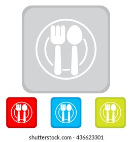 Web line icon. Cutlery, Spoon and fork on a plate
