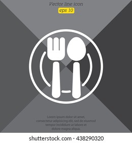 Web line icon. Cutlery, Spoon and fork on a plate