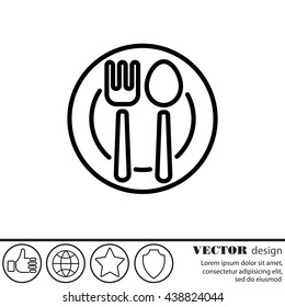 Web line icon. Cutlery, Spoon and fork on a plate