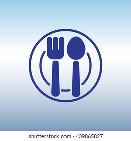 Web line icon. Cutlery, Spoon and fork on a plate