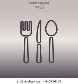 Web line icon. Cutlery (spoon, fork, knife)