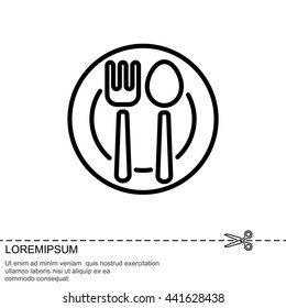 Web line icon. Cutlery, Spoon and fork on a plate