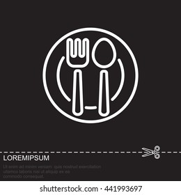 Web line icon. Cutlery, Spoon and fork on a plate