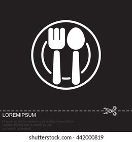 Web line icon. Cutlery, Spoon and fork on a plate