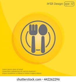 Web line icon. Cutlery, Spoon and fork on a plate