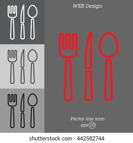 Web line icon. Cutlery (spoon, fork, knife)