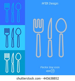 Web line icon. Cutlery (spoon, fork, knife)