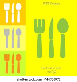 Web line icon. Cutlery (spoon, fork, knife)