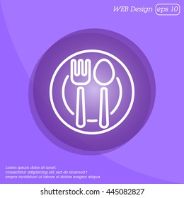 Web line icon. Cutlery, Spoon and fork on a plate