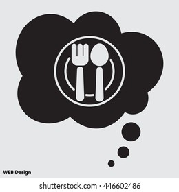 Web line icon. Cutlery, Spoon and fork on a plate