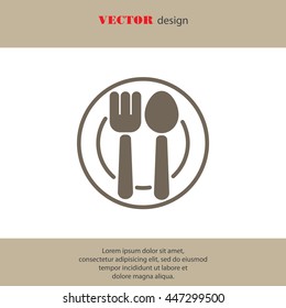 Web line icon. Cutlery, Spoon and fork on a plate