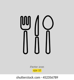 Web line icon. Cutlery (spoon, fork, knife)