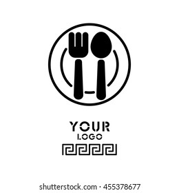 Web line icon. Cutlery, Spoon and fork on a plate