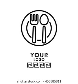 Web line icon. Cutlery, Spoon and fork on a plate