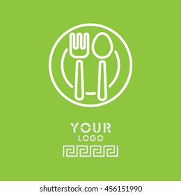 Web line icon. Cutlery, Spoon and fork on a plate