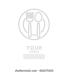 Web line icon. Cutlery, Spoon and fork on a plate
