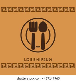 Web line icon. Cutlery, Spoon and fork on a plate