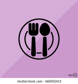 Web line icon. Cutlery, Spoon and fork on a plate