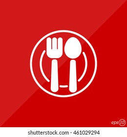 Web line icon. Cutlery, Spoon and fork on a plate