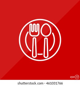 Web line icon. Cutlery, Spoon and fork on a plate