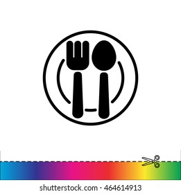 Web line icon. Cutlery, Spoon and fork on a plate
