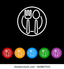 Web line icon. Cutlery, Spoon and fork on a plate