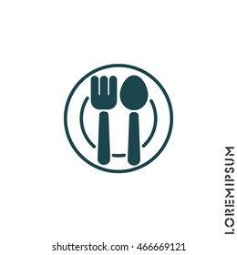 Web line icon. Cutlery, Spoon and fork on a plate