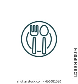 Web line icon. Cutlery, Spoon and fork on a plate