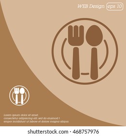 Web line icon. Cutlery, Spoon and fork on a plate