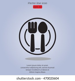 Web line icon. Cutlery, Spoon and fork on a plate