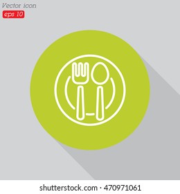 Web line icon. Cutlery, Spoon and fork on a plate