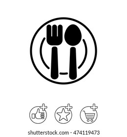 Web line icon. Cutlery, Spoon and fork on a plate