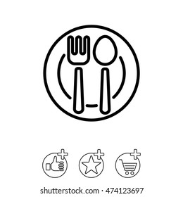Web line icon. Cutlery, Spoon and fork on a plate