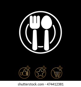 Web line icon. Cutlery, Spoon and fork on a plate