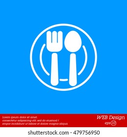 Web line icon. Cutlery, Spoon and fork on a plate