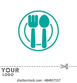 Web line icon. Cutlery, Spoon and fork on a plate