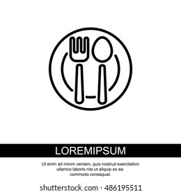 Web line icon. Cutlery, Spoon and fork on a plate