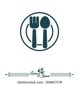 Web line icon. Cutlery, Spoon and fork on a plate