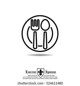 Web line icon. Cutlery, Spoon and fork on a plate