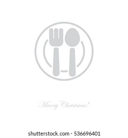 Web line icon. Cutlery, Spoon and fork on a plate
