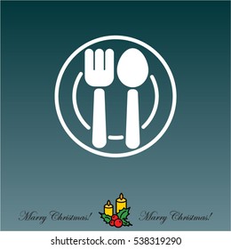 Web line icon. Cutlery, Spoon and fork on a plate