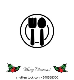 Web line icon. Cutlery, Spoon and fork on a plate