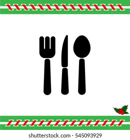 Web line icon. Cutlery (spoon, fork, knife)