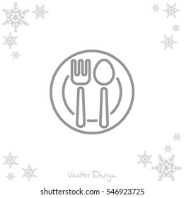Web line icon. Cutlery, Spoon and fork on a plate