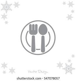 Web line icon. Cutlery, Spoon and fork on a plate