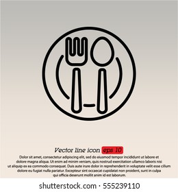 Web line icon. Cutlery, Spoon and fork on a plate