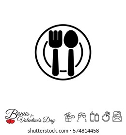 Web line icon. Cutlery, Spoon and fork on a plate