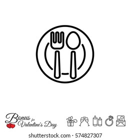 Web line icon. Cutlery, Spoon and fork on a plate