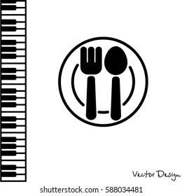 Web line icon. Cutlery, Spoon and fork on a plate